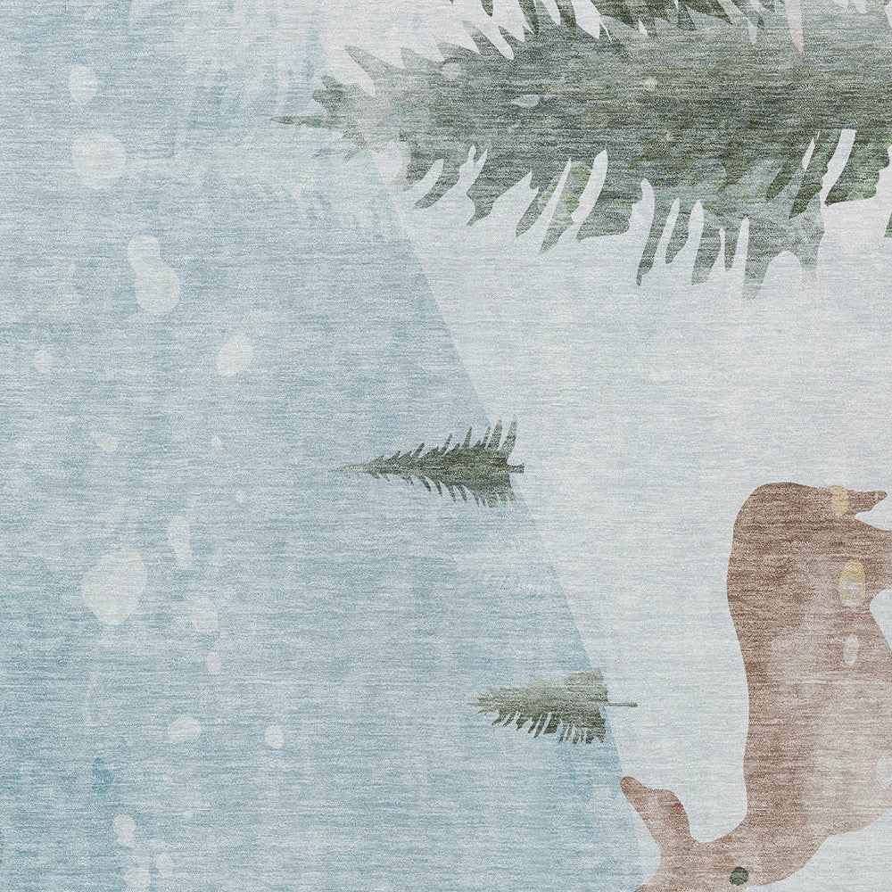 10' X 14' Sky Blue Sage Ivory And Khaki Animal Print Washable Indoor Outdoor Area Rug