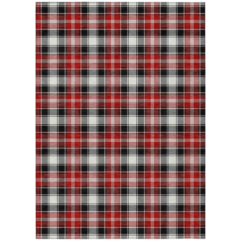 8' X 10' Black Red And White Plaid Washable Indoor Outdoor Area Rug