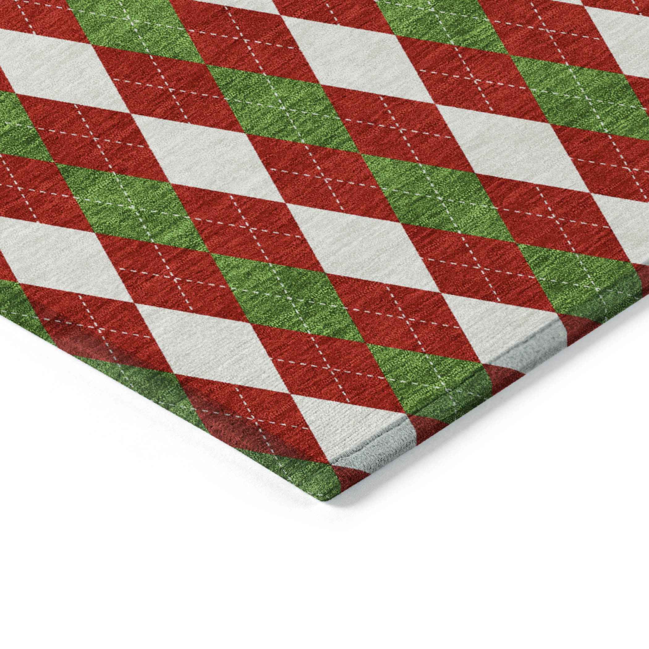 10' X 14' Red White And Green Argyle Washable Indoor Outdoor Area Rug