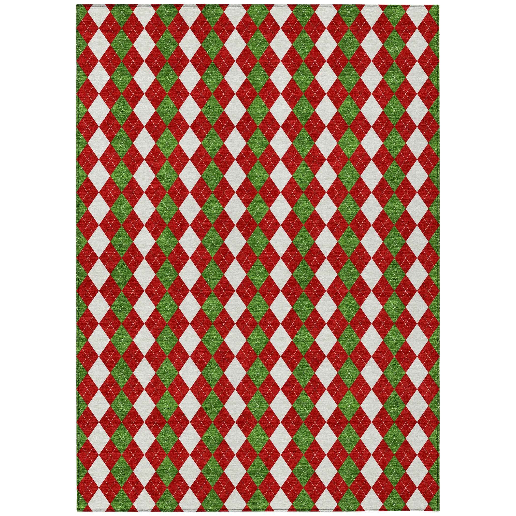 10' X 14' Red White And Green Argyle Washable Indoor Outdoor Area Rug