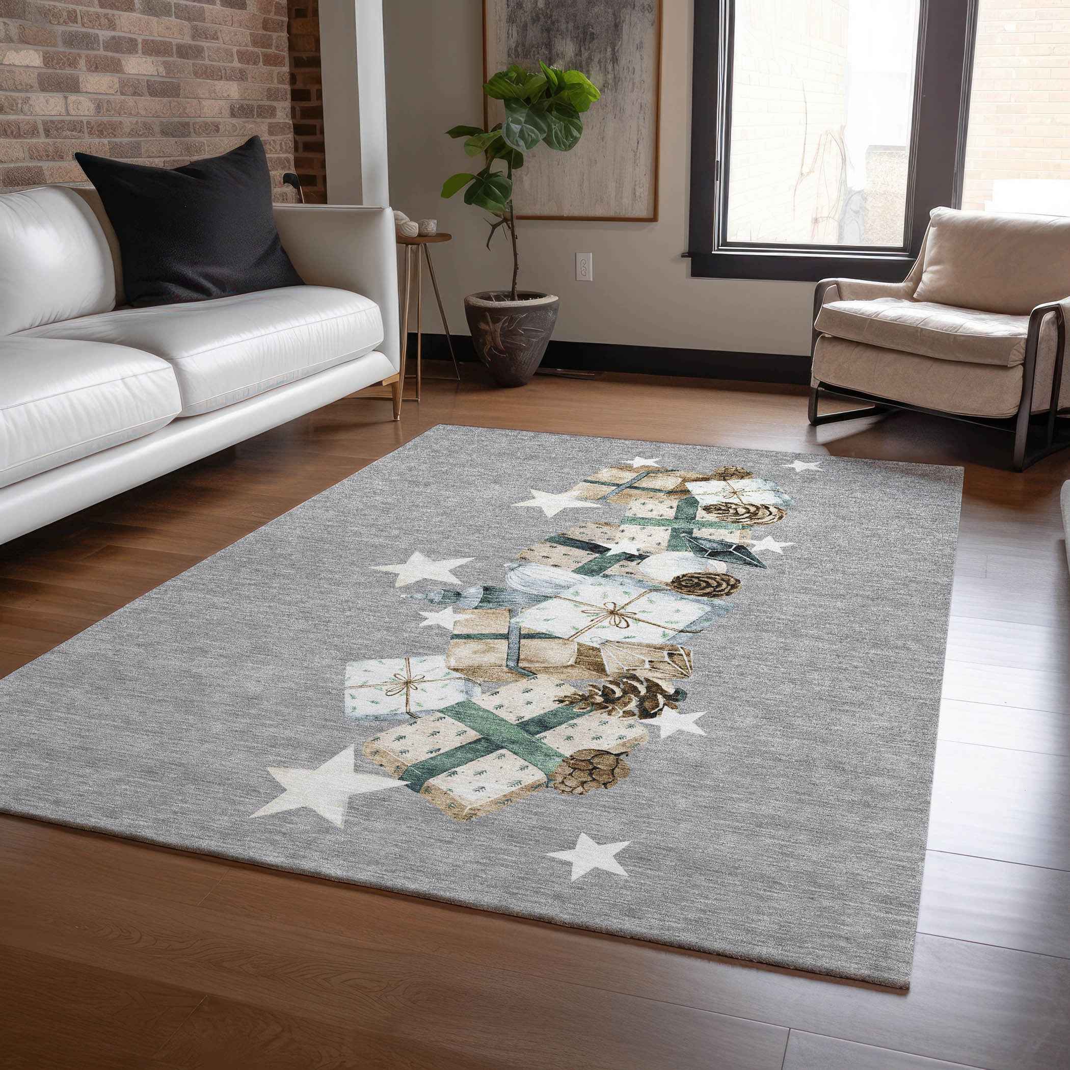 8' X 10' Gray Beige Ivory And Taupe Geometric Washable Indoor Outdoor Area Rug