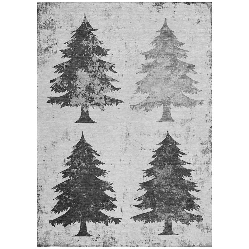 8' X 10' Gray And Silver Botanical Leaves Washable Indoor Outdoor Area Rug