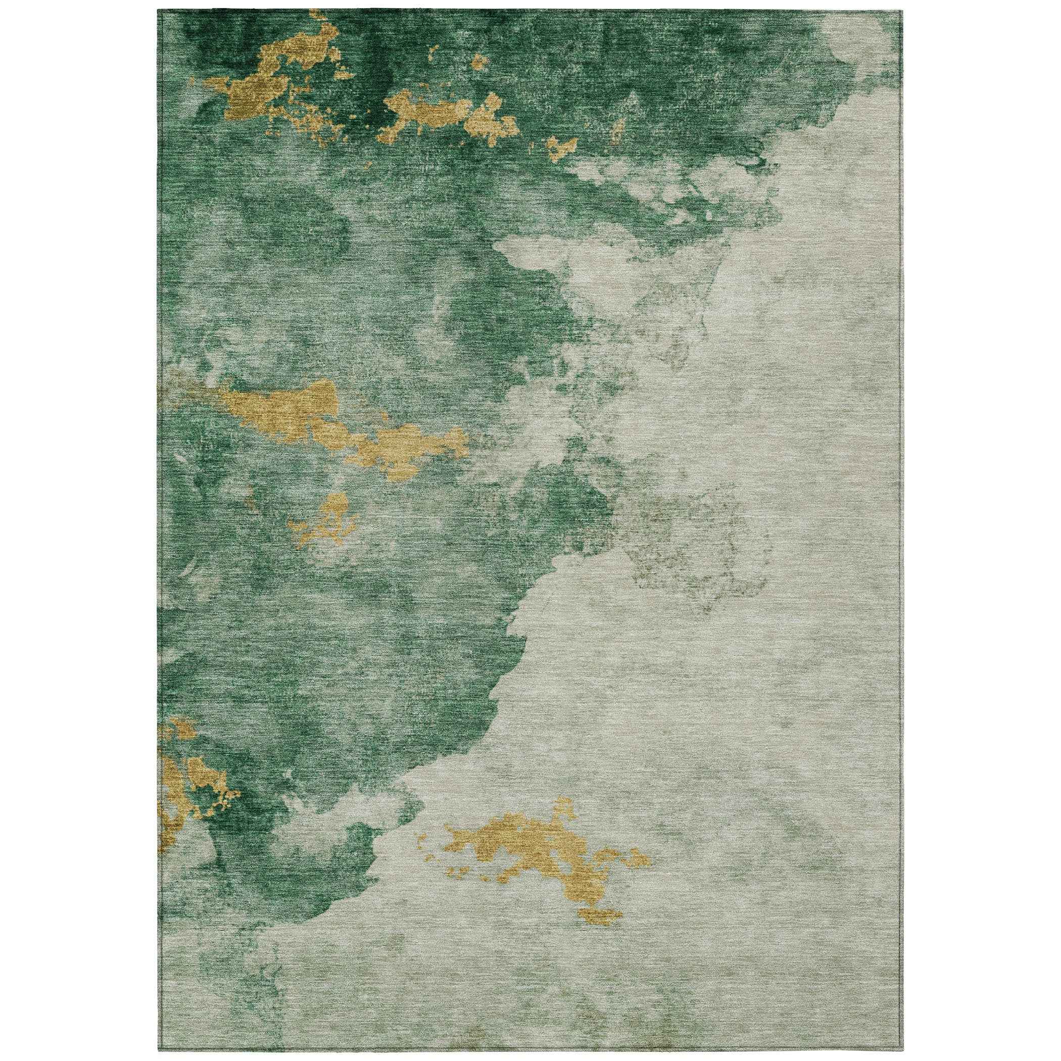 8' X 10' Emerald Sage And Ivory Abstract Washable Indoor Outdoor Area Rug