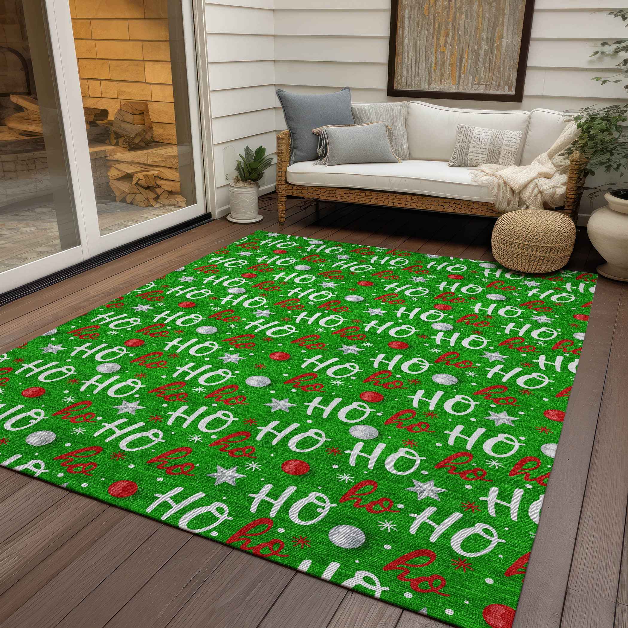 9' X 12' Green White And Red Polka Dot Washable Indoor Outdoor Area Rug