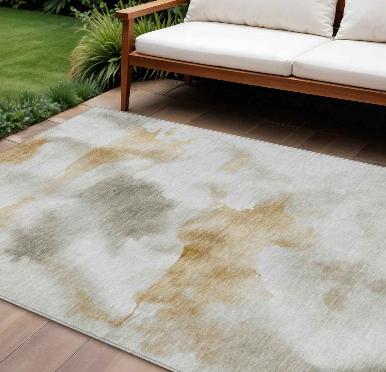 10' X 14' Beige Copper And Gray Abstract Washable Indoor Outdoor Area Rug