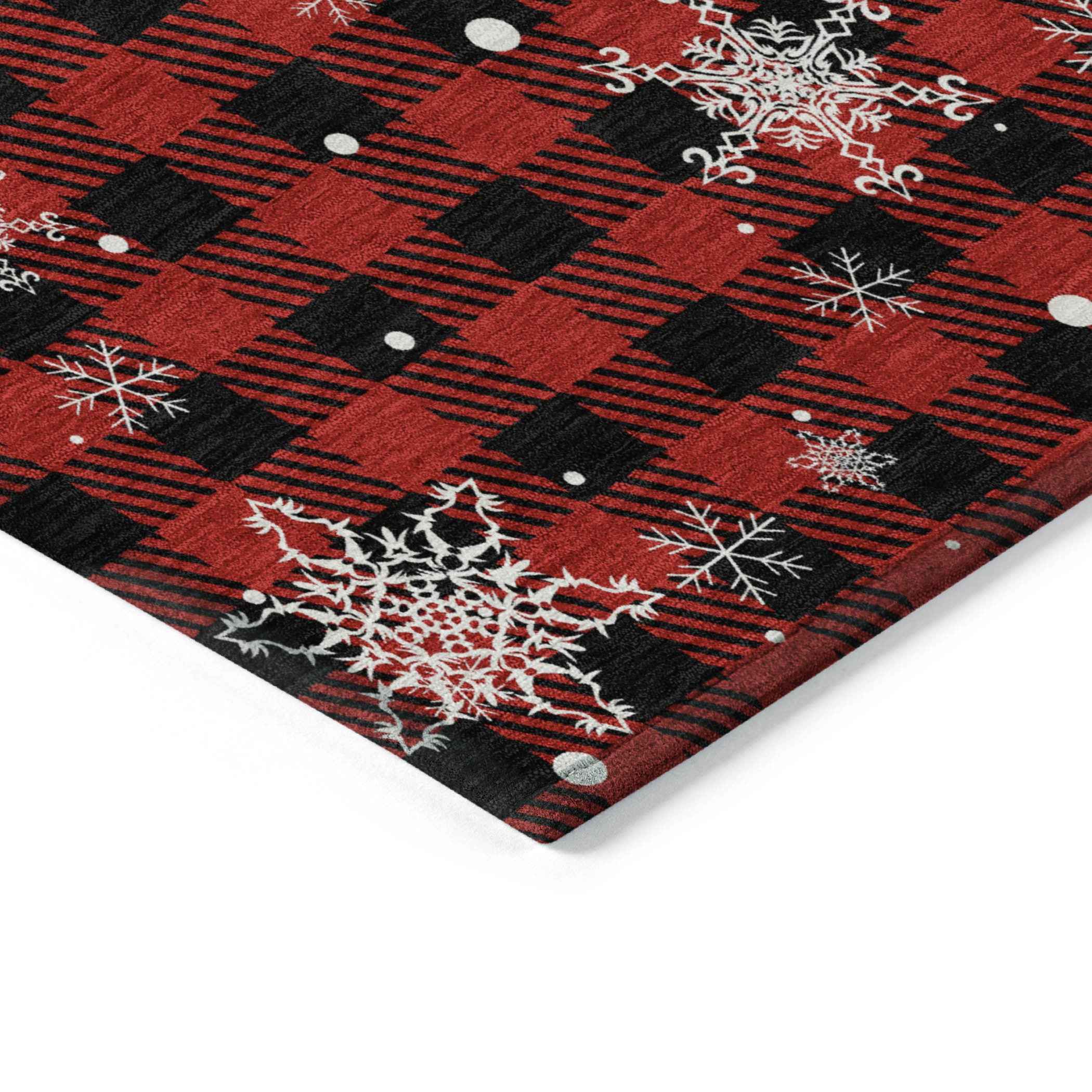 8' X 10' Red Black And Ivory Plaid Washable Indoor Outdoor Area Rug