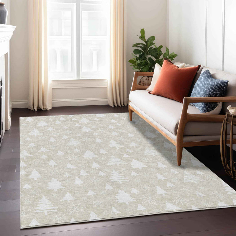 8' X 10' Beige And Ivory Botanical Leaves Washable Indoor Outdoor Area Rug