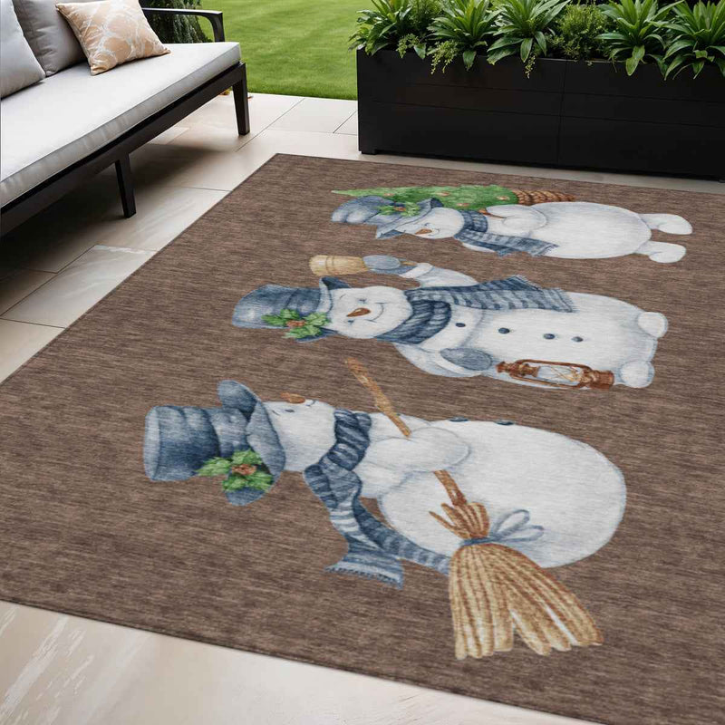 5' X 8' Brown Denim Blue And Ivory Botanical Leaves Washable Indoor Outdoor Area Rug