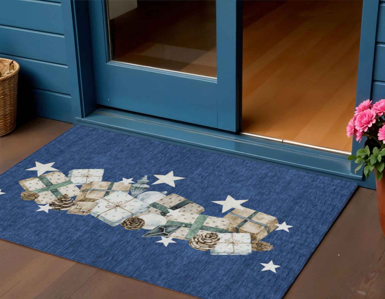 3' X 5' Navy Blue Beige Ivory And Taupe Geometric Washable Indoor Outdoor Area Rug