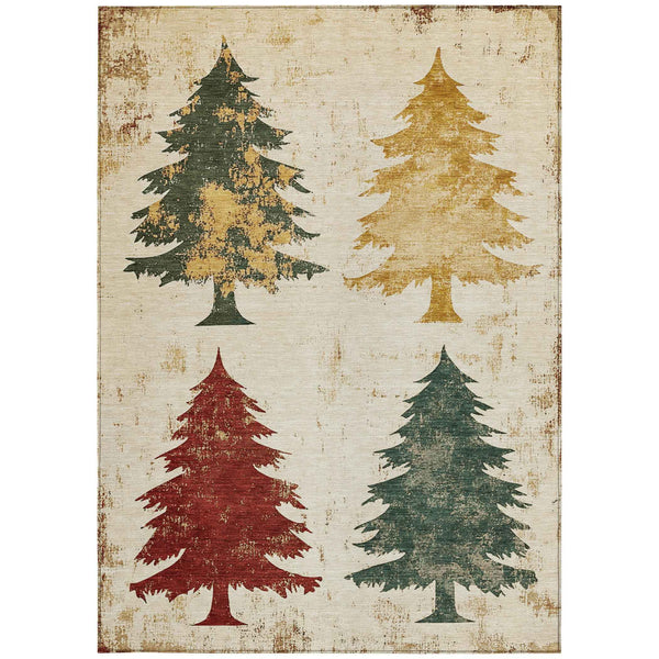 9' X 12' Ivory Gold And Burgundy Botanical Leaves Washable Indoor Outdoor Area Rug