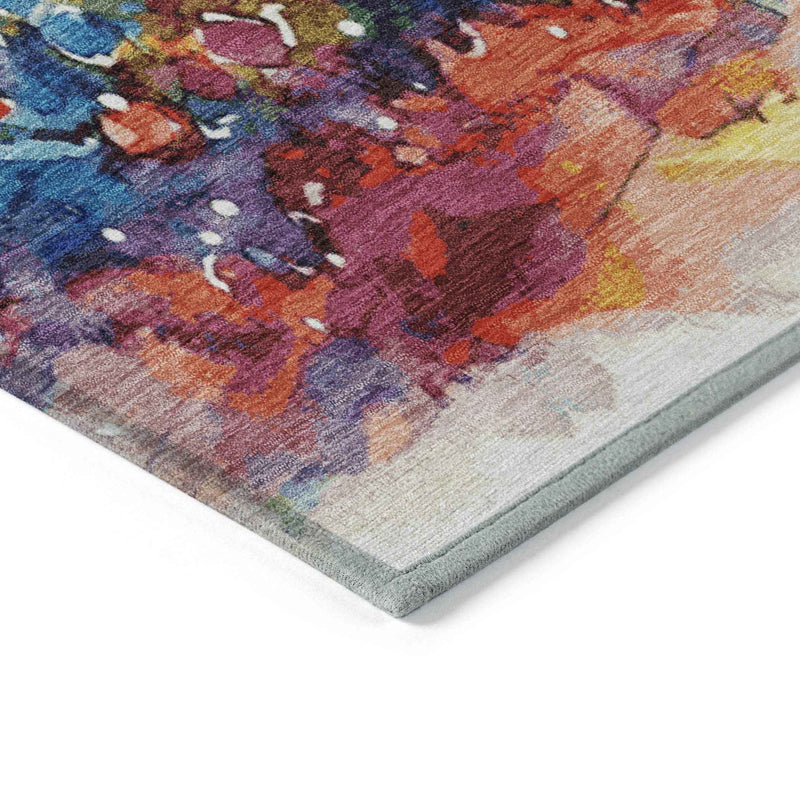 9' X 12' Navy Blue Gold Red And Purple Abstract Washable Indoor Outdoor Area Rug