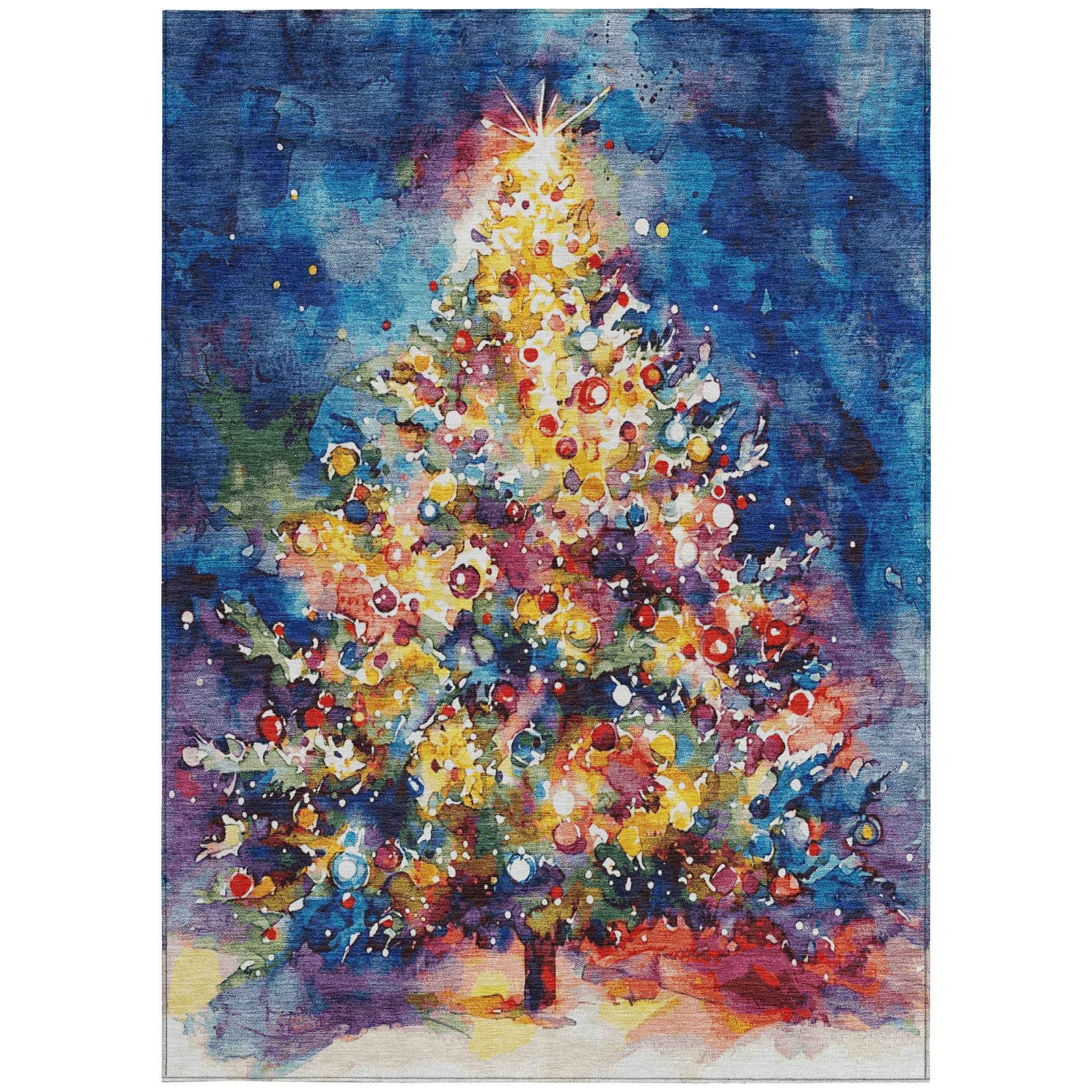 9' X 12' Navy Blue Gold Red And Purple Abstract Washable Indoor Outdoor Area Rug