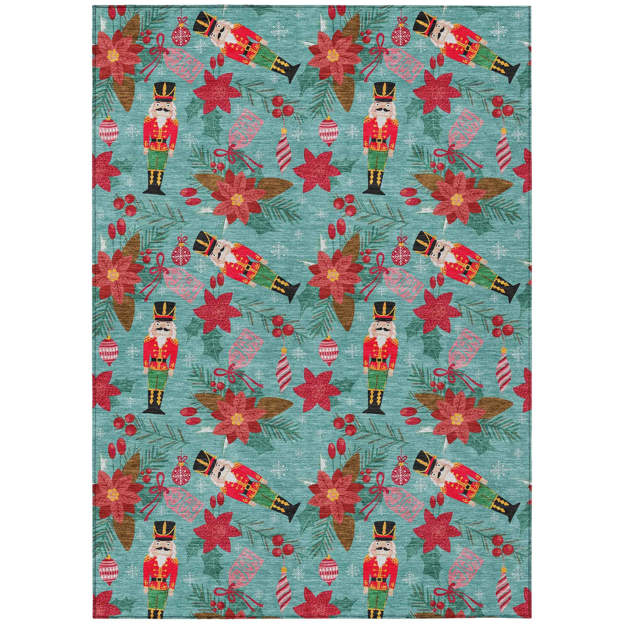 8' X 10' Teal Blue Red Black Pink And Brown Floral Washable Indoor Outdoor Area Rug