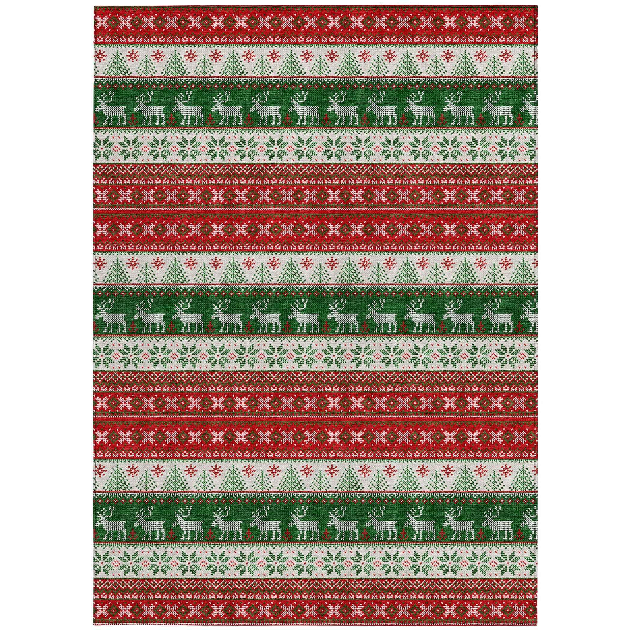 5' X 8' Red Green And Ivory Animal Print Washable Indoor Outdoor Area Rug