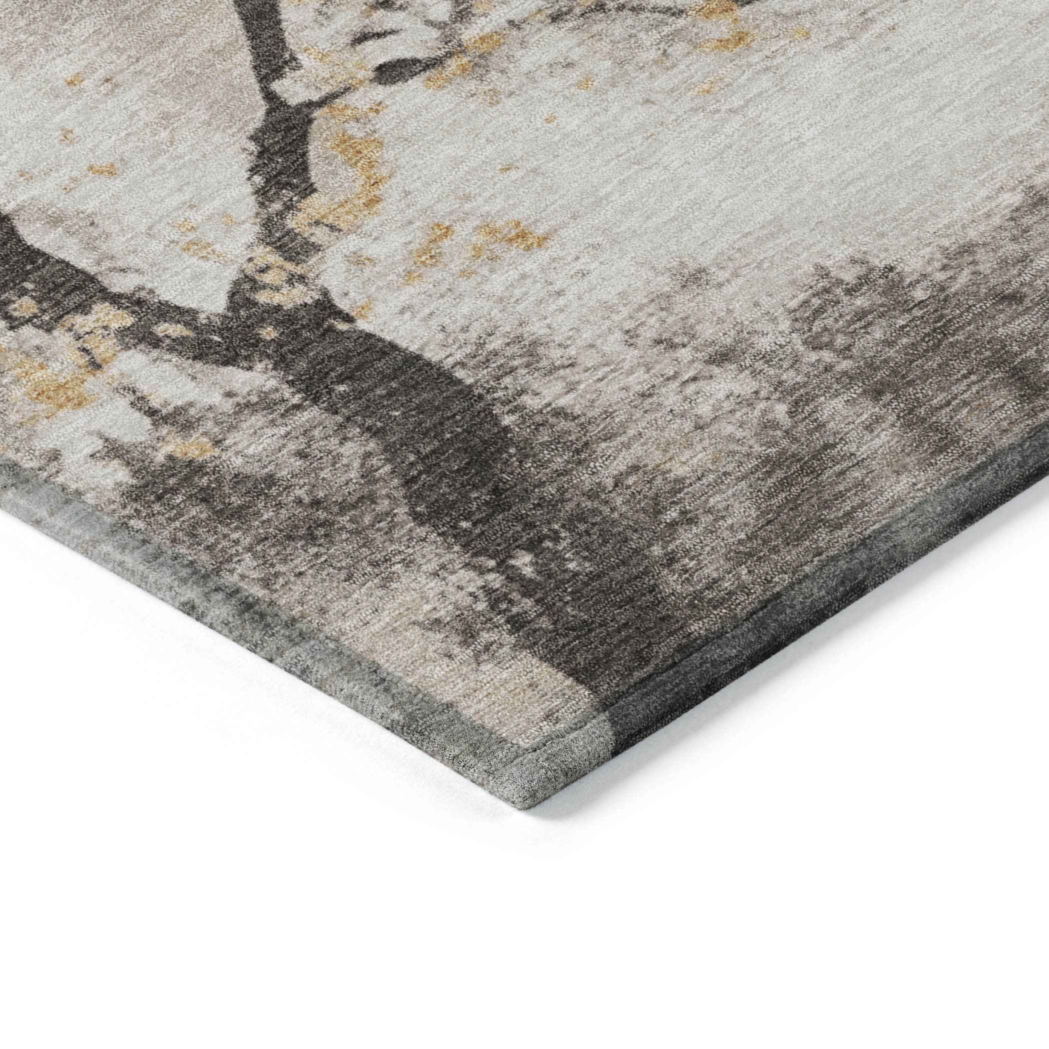 8' X 10' Beige Charcoal And Gold Floral Washable Indoor Outdoor Area Rug