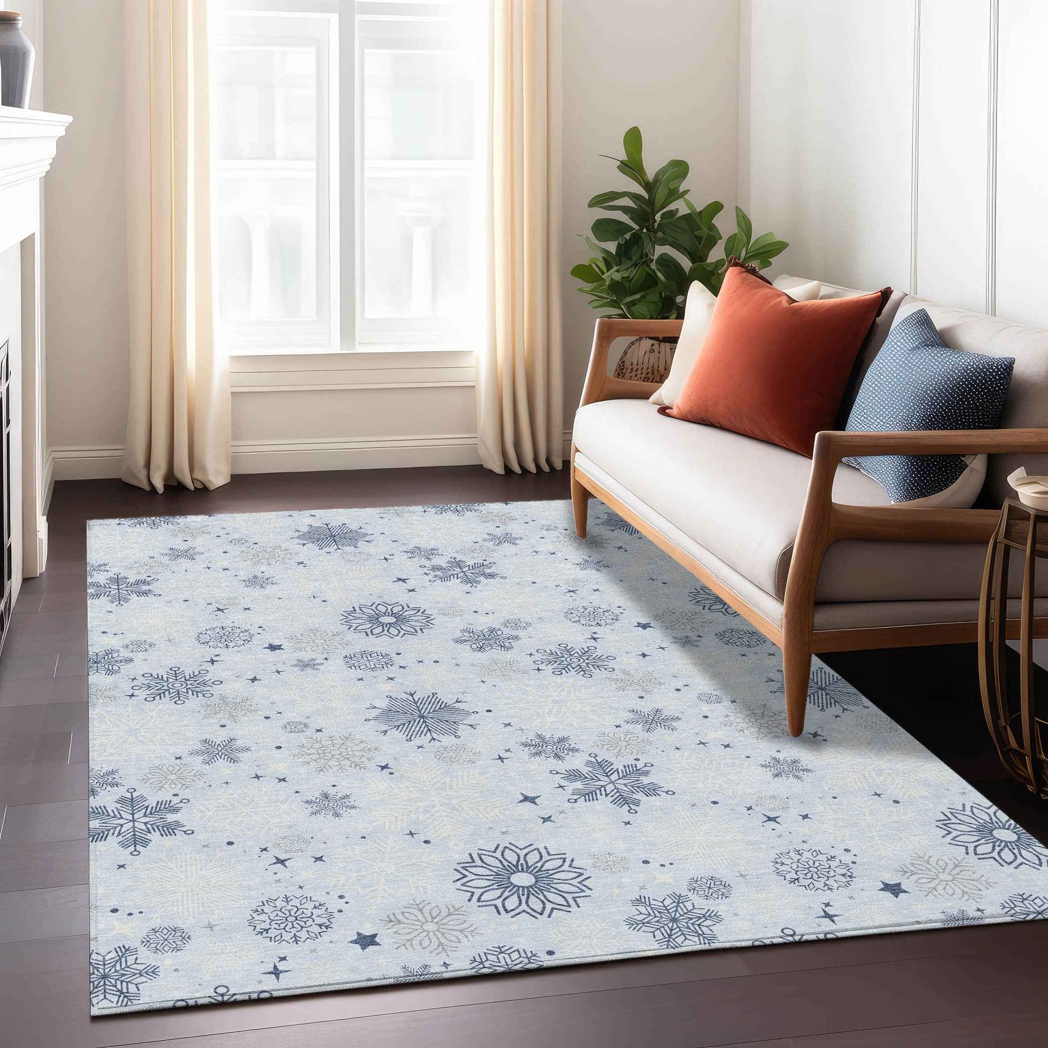 3' X 5' Sky Blue Navy Blue And Ivory Medallion Washable Indoor Outdoor Area Rug