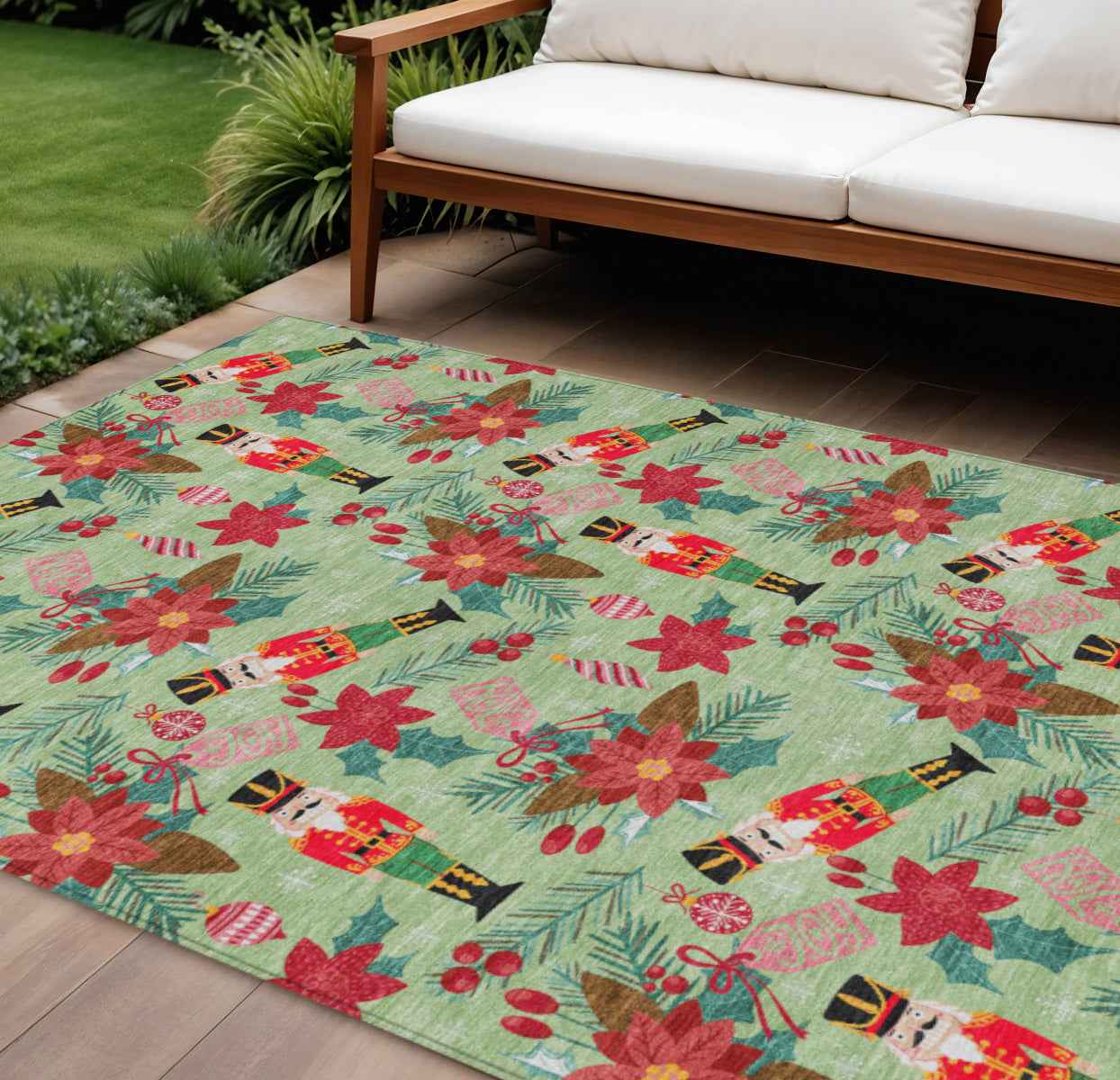 10' X 14' Artichoke Green Red Black Pink And Brown Floral Washable Indoor Outdoor Area Rug