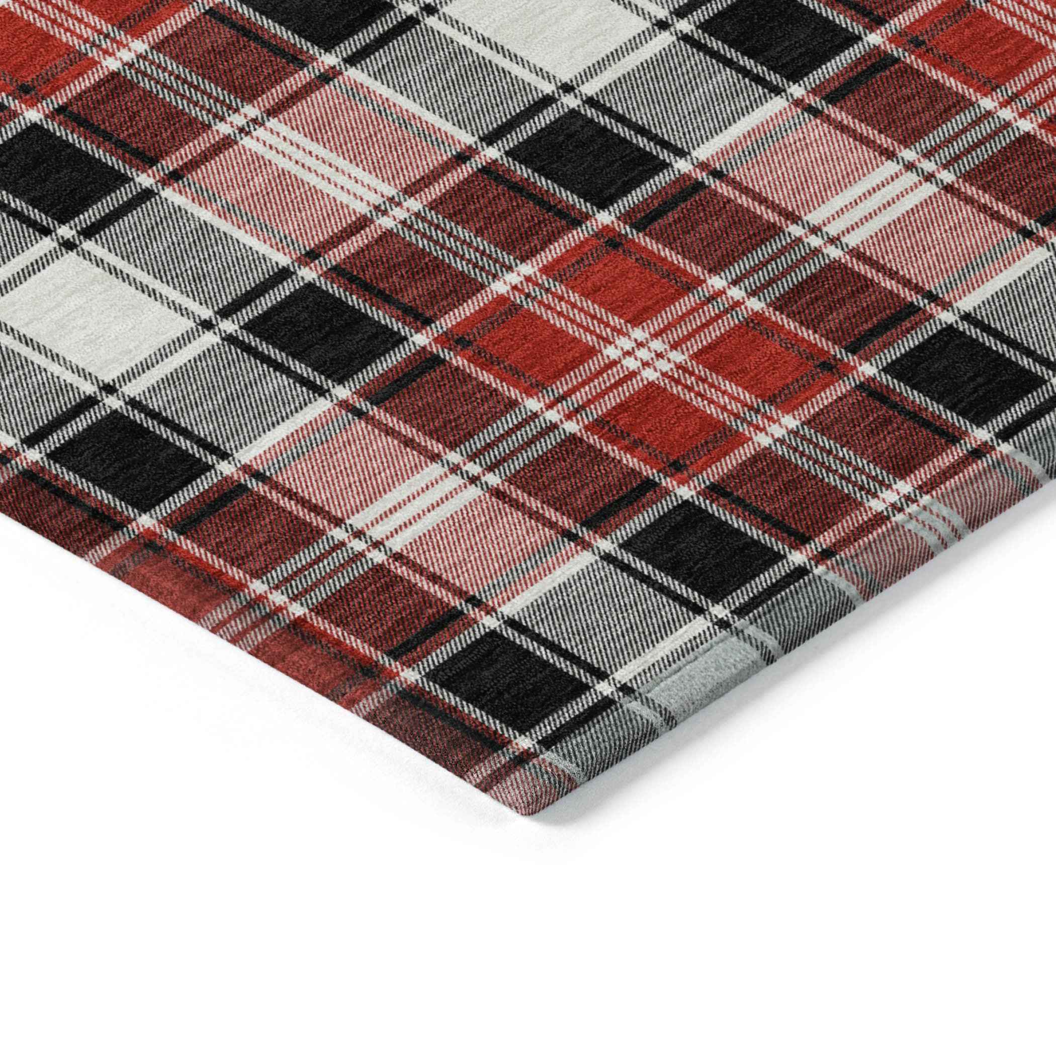3' X 5' Black Red And White Plaid Washable Indoor Outdoor Area Rug