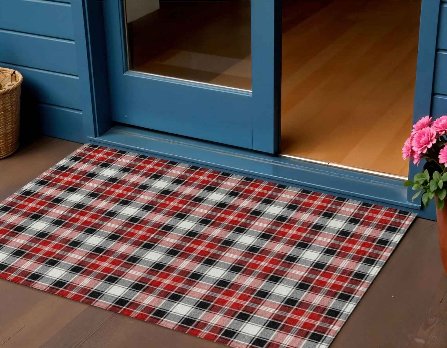 3' X 5' Black Red And White Plaid Washable Indoor Outdoor Area Rug