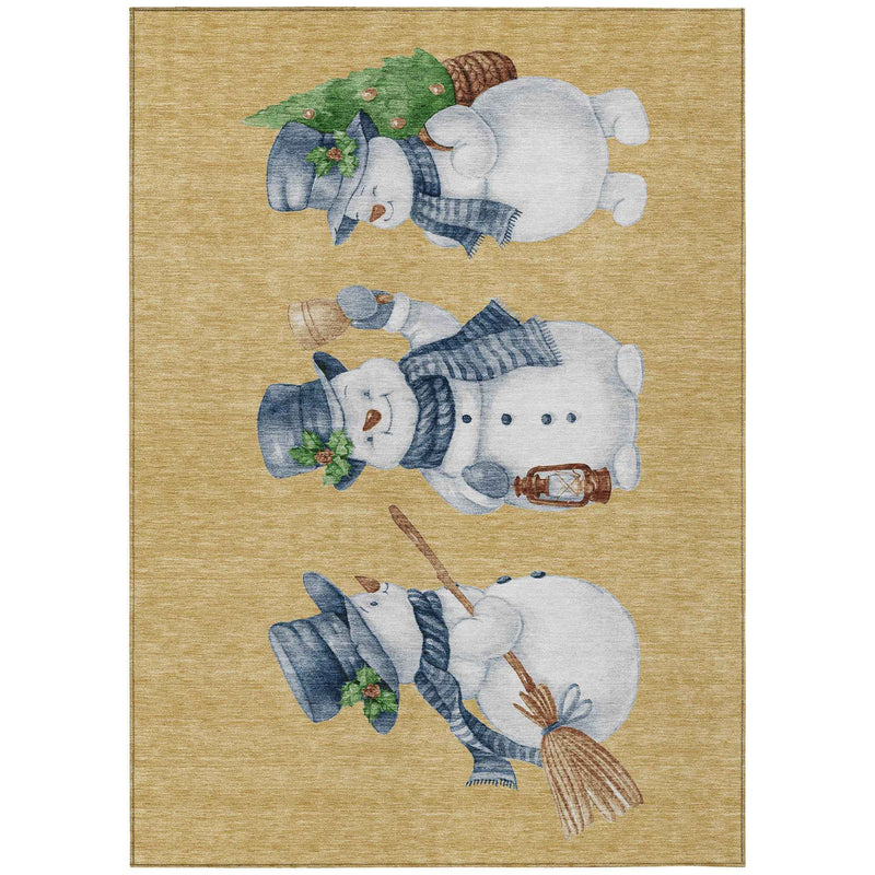 5' X 8' Gold Denim Blue And Ivory Botanical Leaves Washable Indoor Outdoor Area Rug