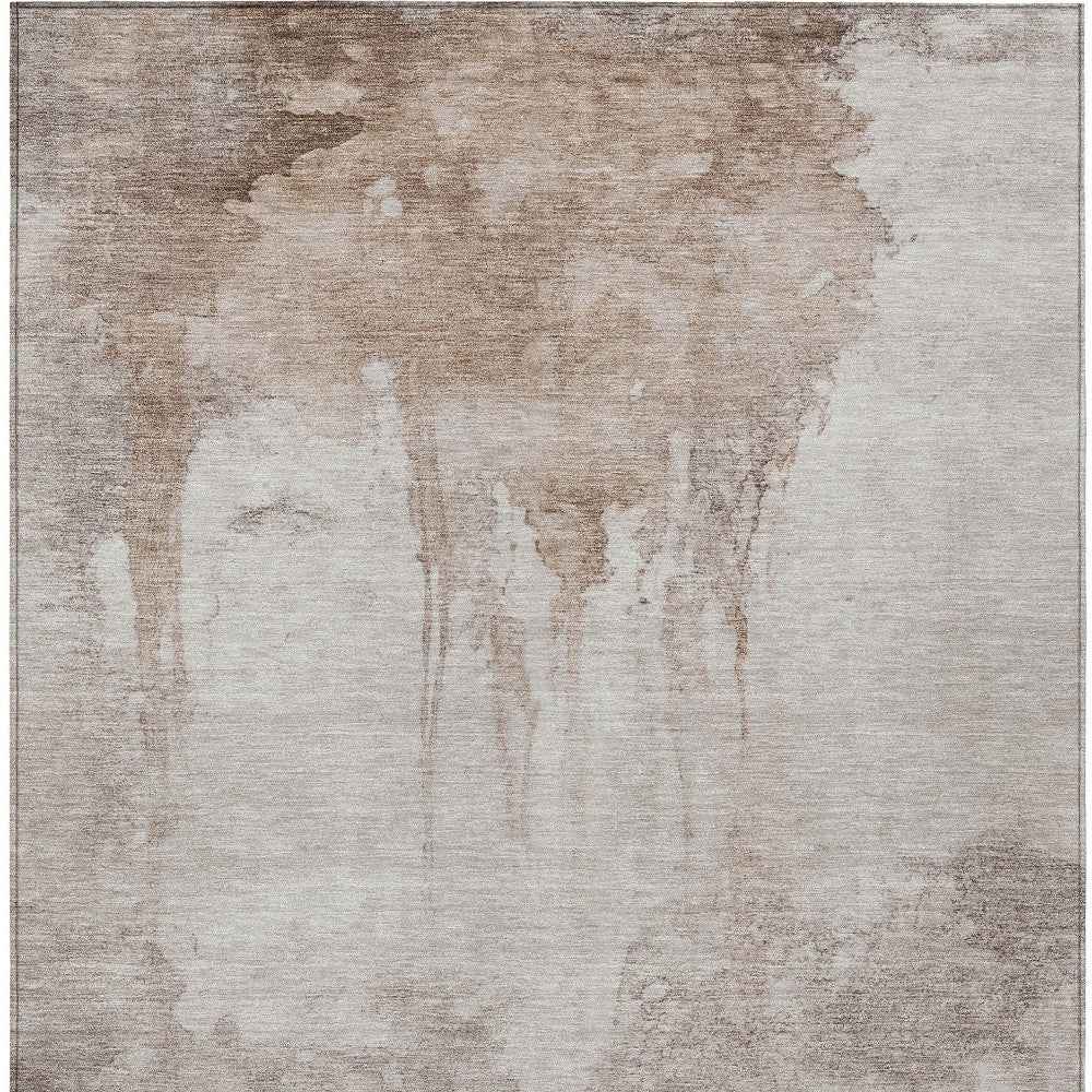 10' X 14' Taupe And Ivory Abstract Washable Indoor Outdoor Area Rug
