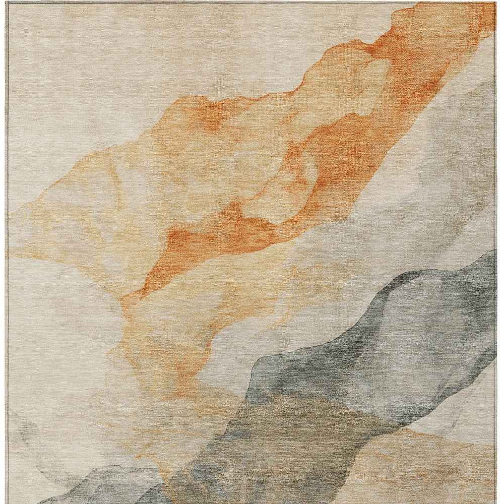 10' X 14' Orange And Gray Abstract Washable Indoor Outdoor Area Rug