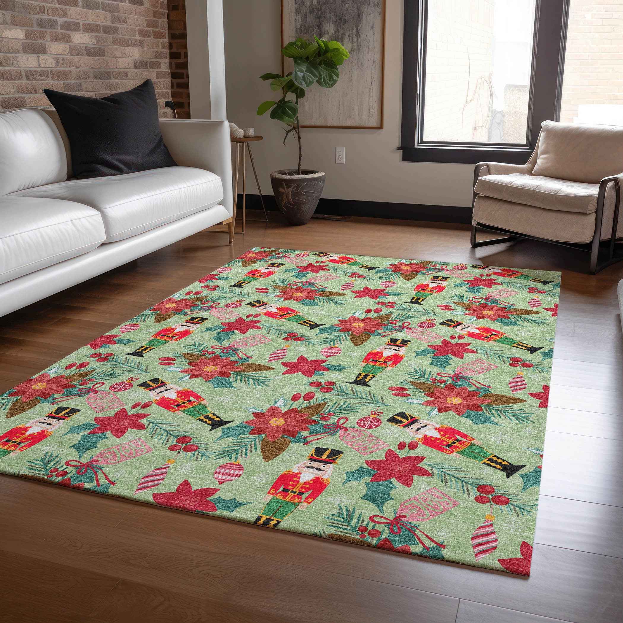 8' X 10' Artichoke Green Red Black Pink And Brown Floral Washable Indoor Outdoor Area Rug