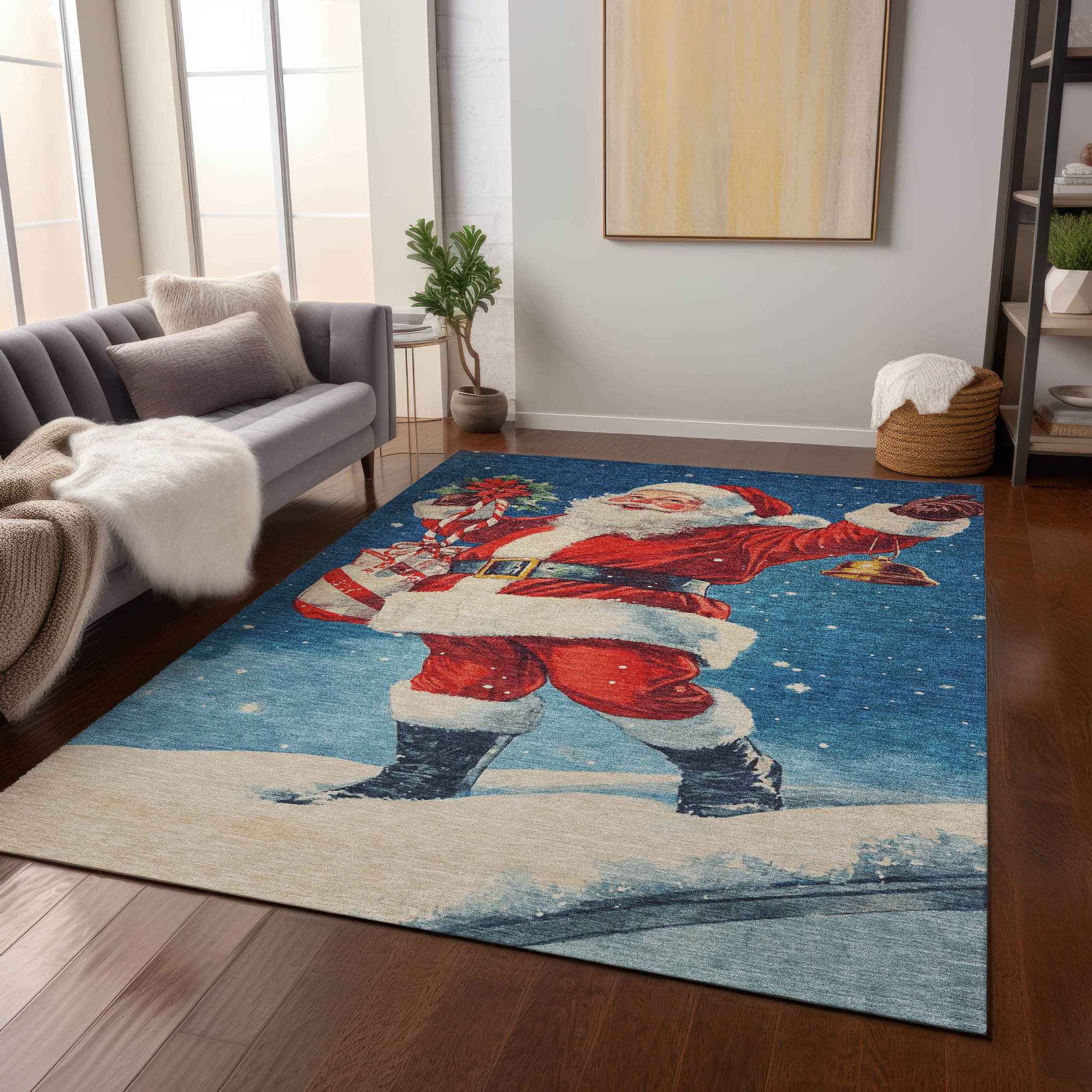 8' X 10' Blue Red White Green And Gold Floral Washable Indoor Outdoor Area Rug