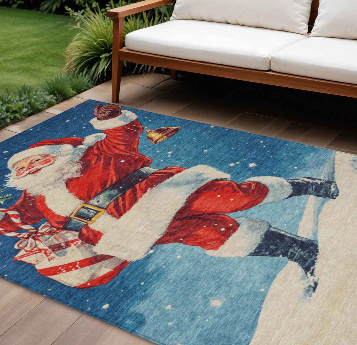 8' X 10' Blue Red White Green And Gold Floral Washable Indoor Outdoor Area Rug