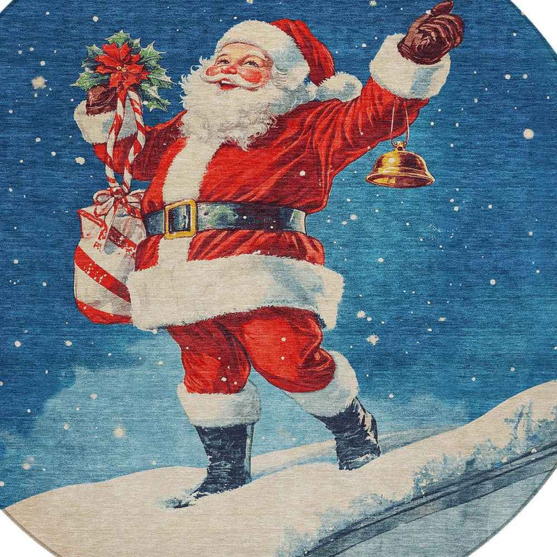 8' Blue Red White Green And Gold Round Floral Washable Indoor Outdoor Area Rug