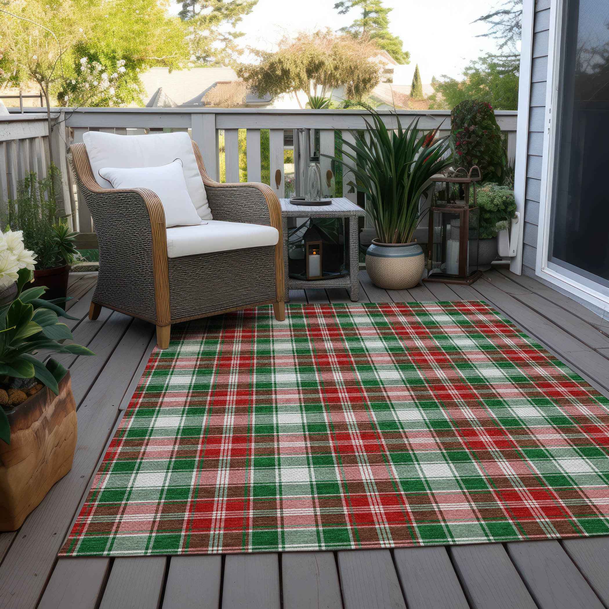 3' X 5' Emerald Red And White Plaid Washable Indoor Outdoor Area Rug