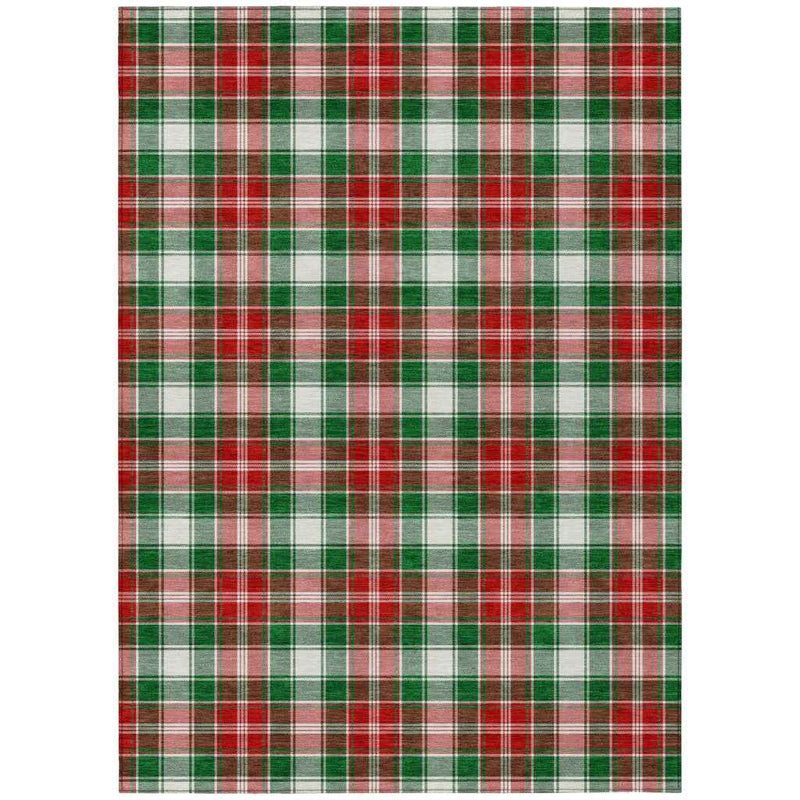 3' X 5' Emerald Red And White Plaid Washable Indoor Outdoor Area Rug
