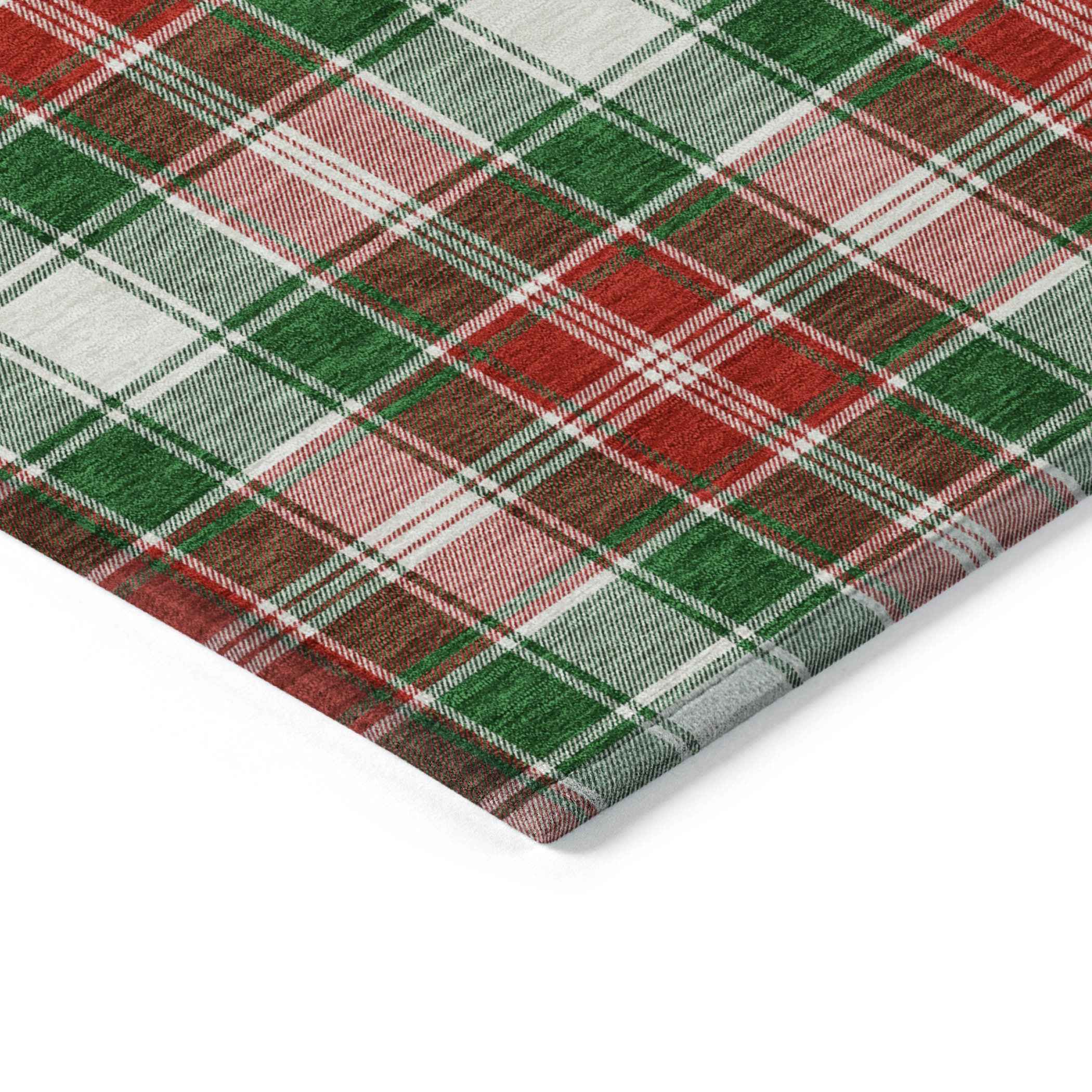 3' X 5' Emerald Red And White Plaid Washable Indoor Outdoor Area Rug