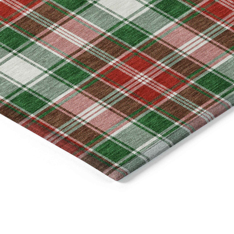 3' X 5' Emerald Red And White Plaid Washable Indoor Outdoor Area Rug