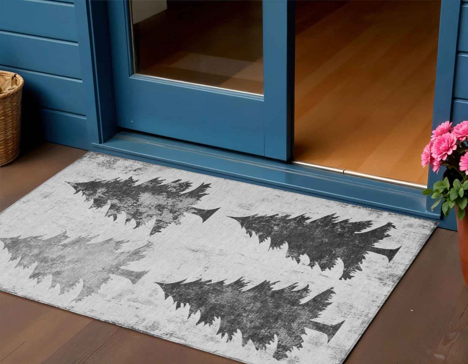 3' X 5' Gray And Silver Botanical Leaves Washable Indoor Outdoor Area Rug