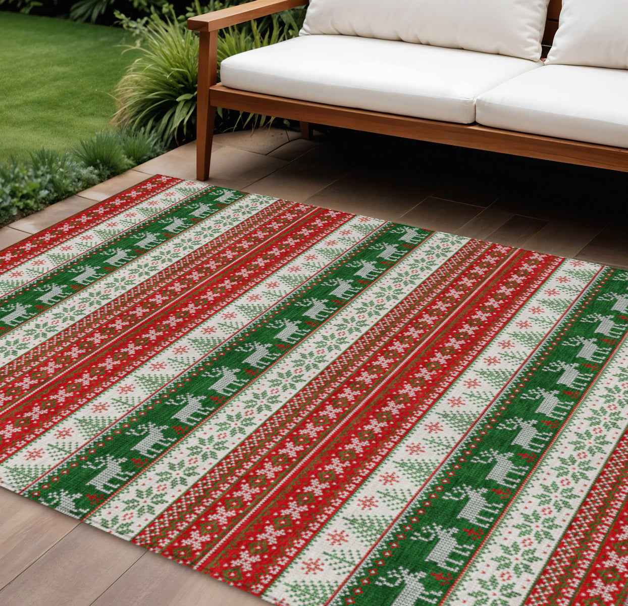 10' X 14' Red Green And Ivory Animal Print Washable Indoor Outdoor Area Rug