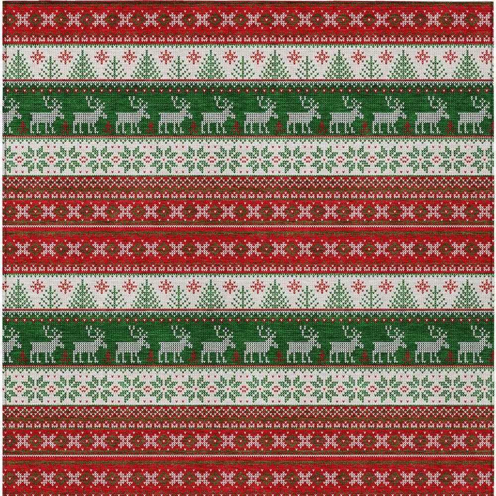 10' X 14' Red Green And Ivory Animal Print Washable Indoor Outdoor Area Rug