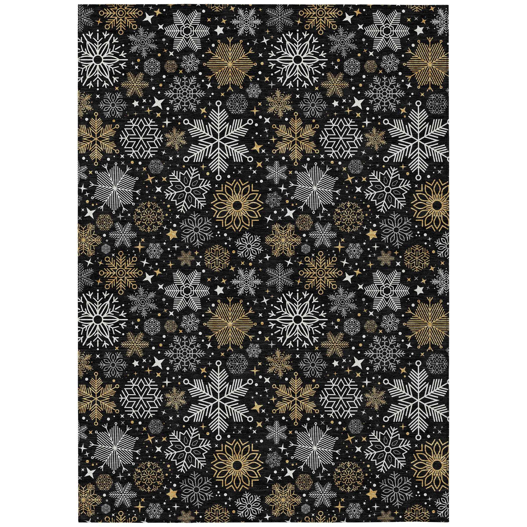 3' X 5' Black Gold And Gray Medallion Washable Indoor Outdoor Area Rug