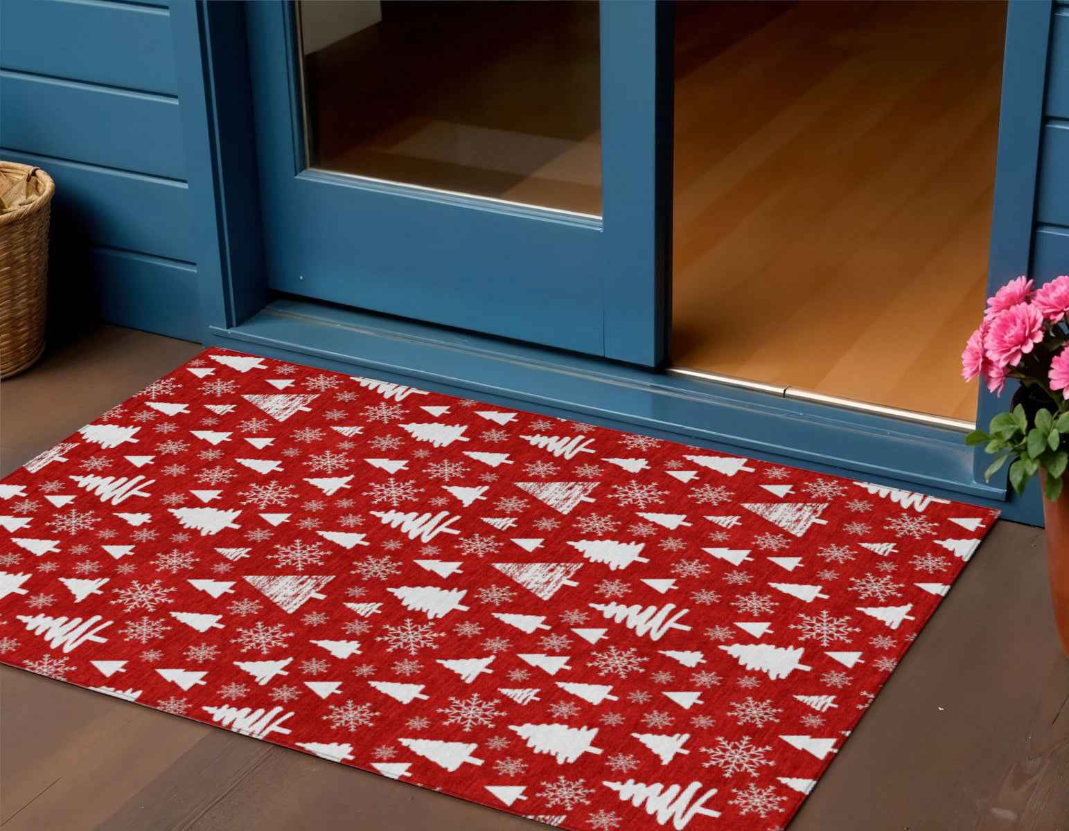 3' X 5' Red And Ivory Botanical Leaves Washable Indoor Outdoor Area Rug