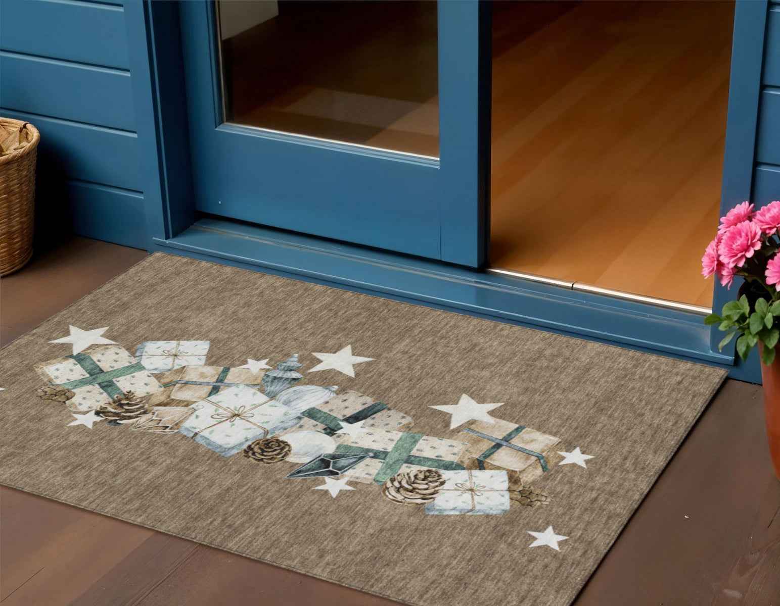 3' X 5' Brown Beige Ivory And Taupe Geometric Washable Indoor Outdoor Area Rug