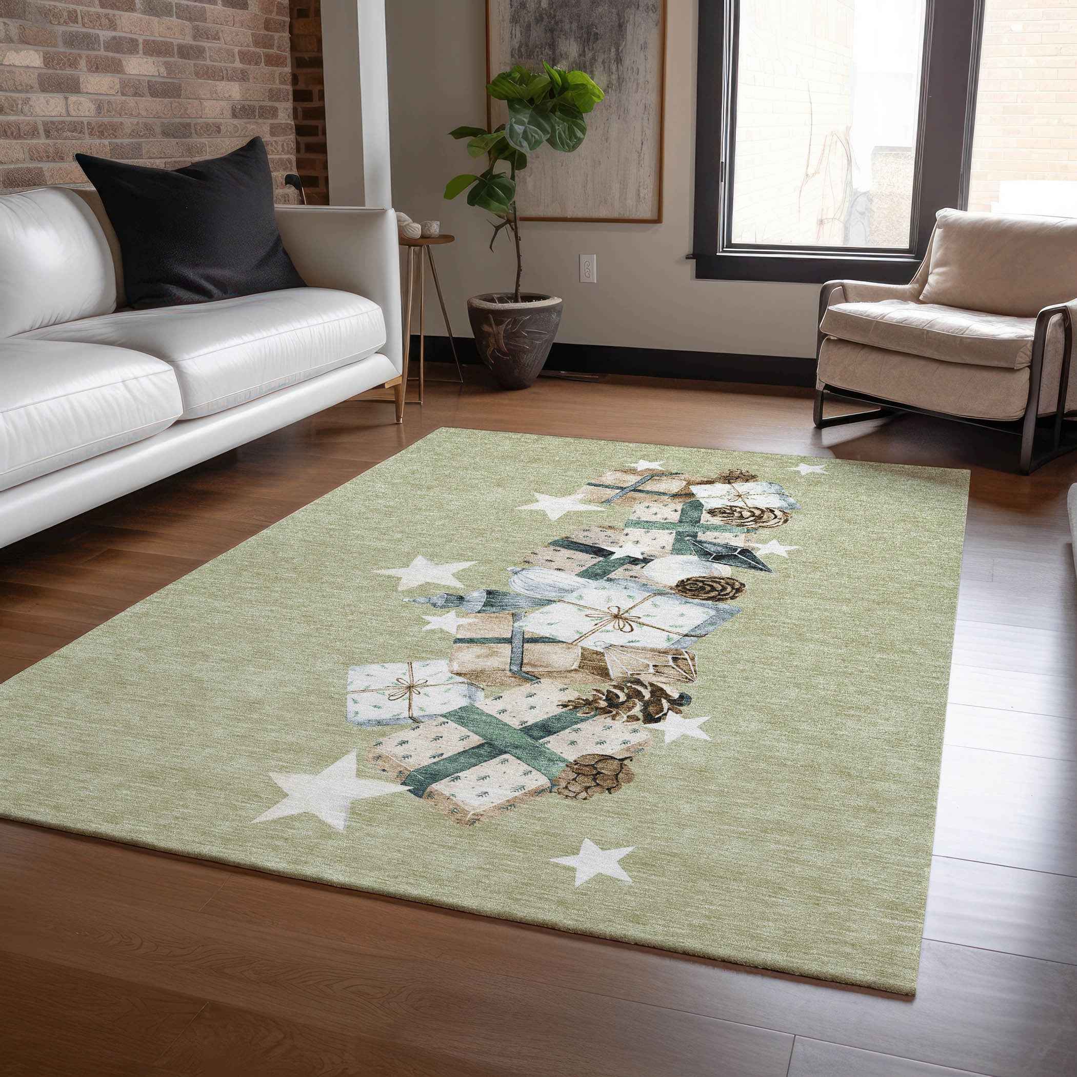 10' X 14' Artichoke Green Beige Ivory And Taupe Geometric Washable Indoor Outdoor Area Rug