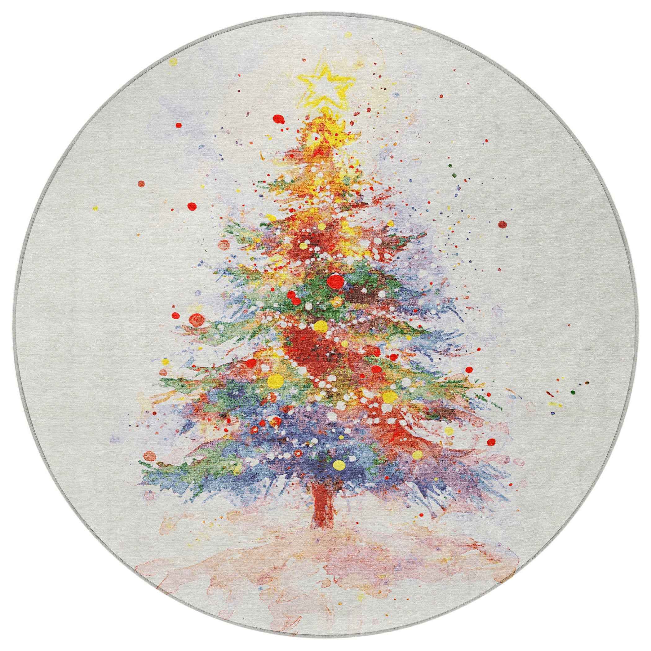 8' Ivory Green Purple Yellow And Blush Round Abstract Washable Indoor Outdoor Area Rug