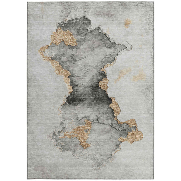 3' X 5' Gray And Gold Abstract Washable Indoor Outdoor Area Rug