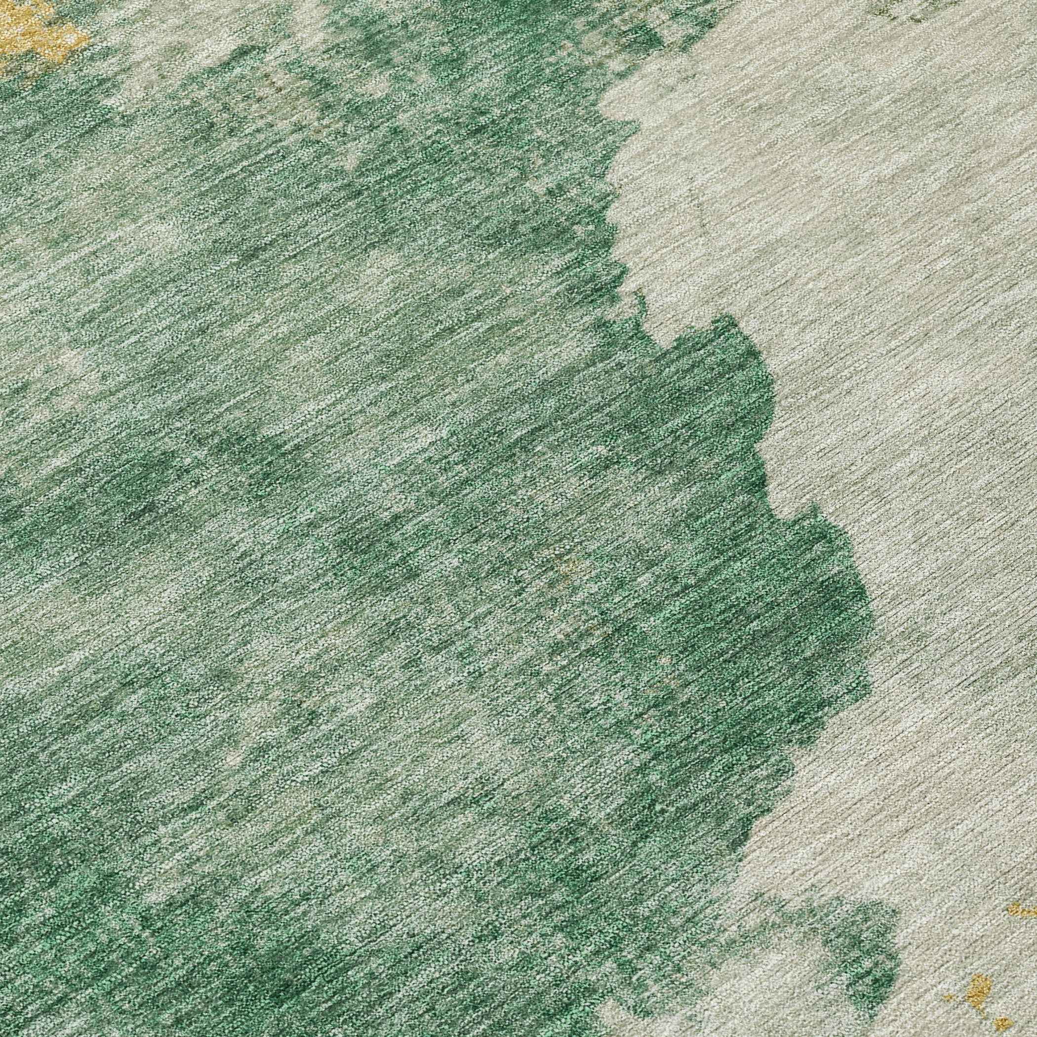 8' Emerald Sage And Ivory Round Abstract Washable Indoor Outdoor Area Rug