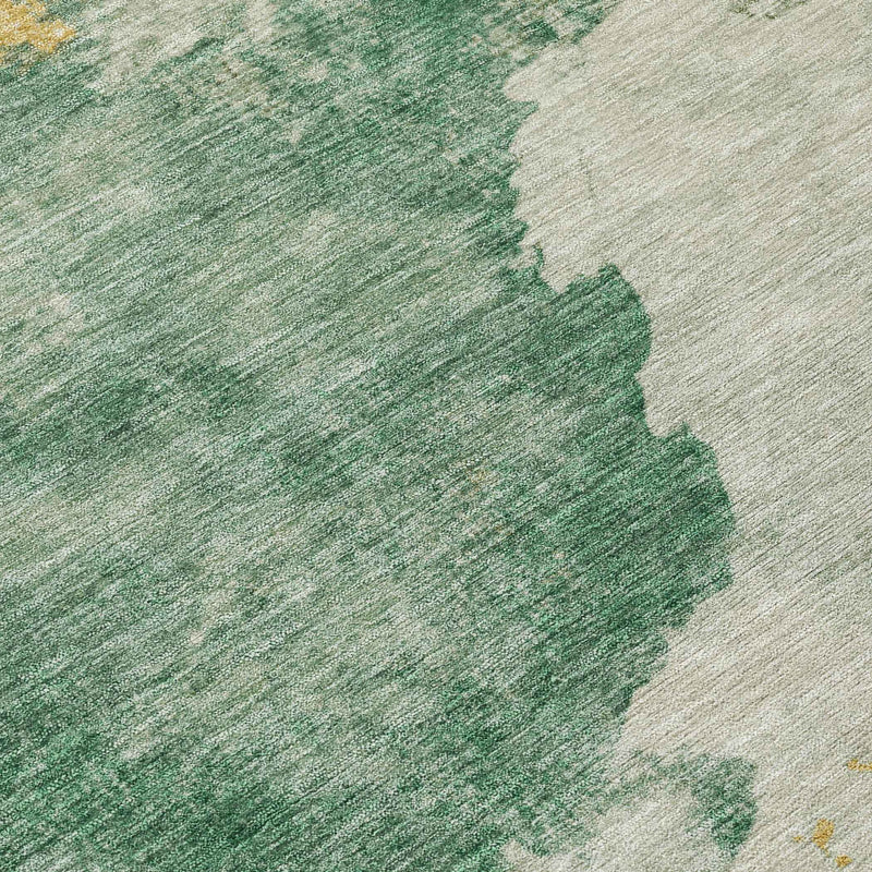 8' Emerald Sage And Ivory Round Abstract Washable Indoor Outdoor Area Rug