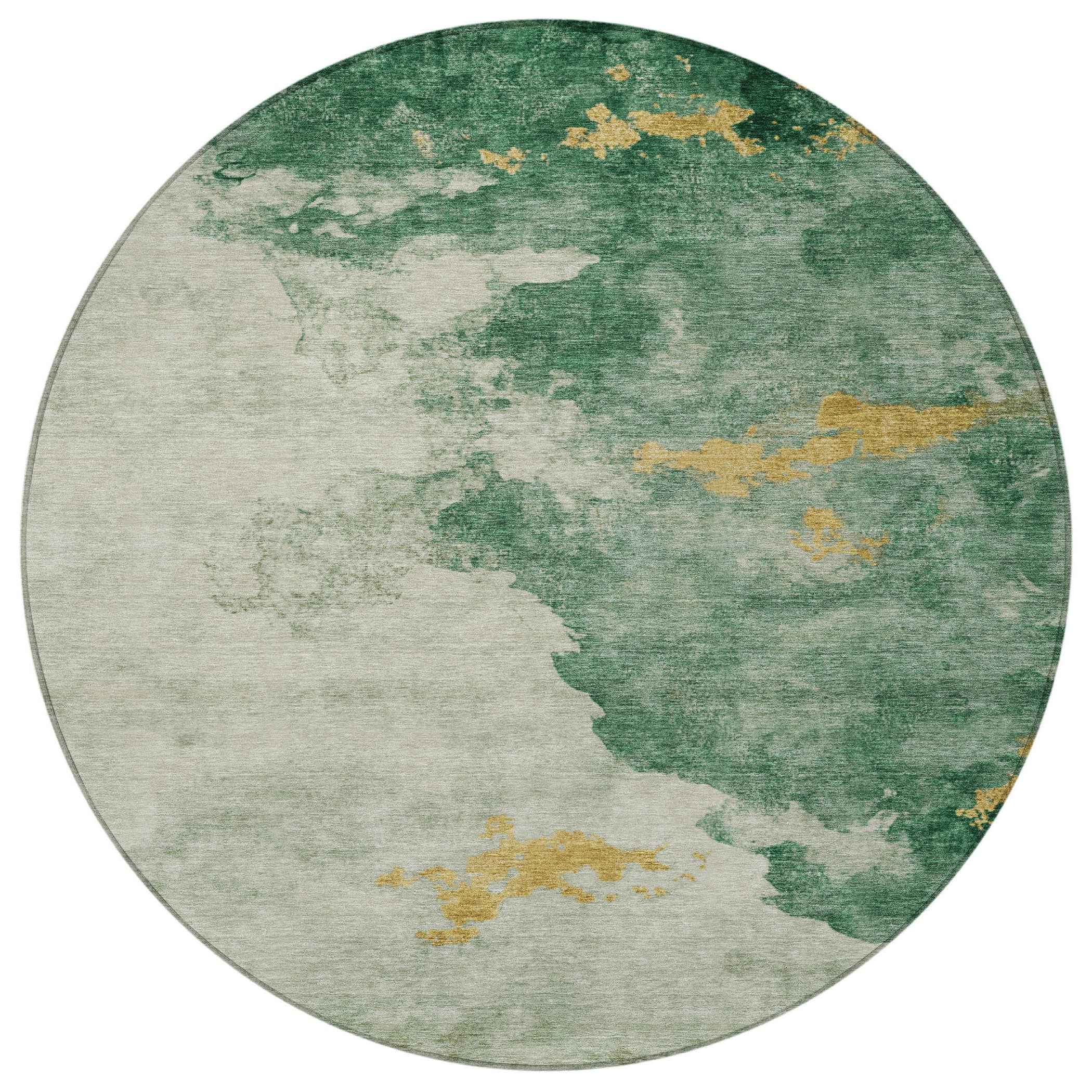 8' Emerald Sage And Ivory Round Abstract Washable Indoor Outdoor Area Rug