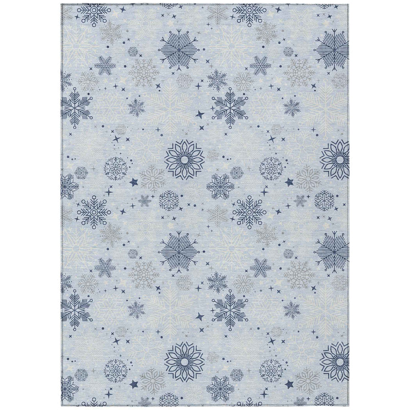 10' X 14' Sky Blue Navy Blue And Ivory Medallion Washable Indoor Outdoor Area Rug
