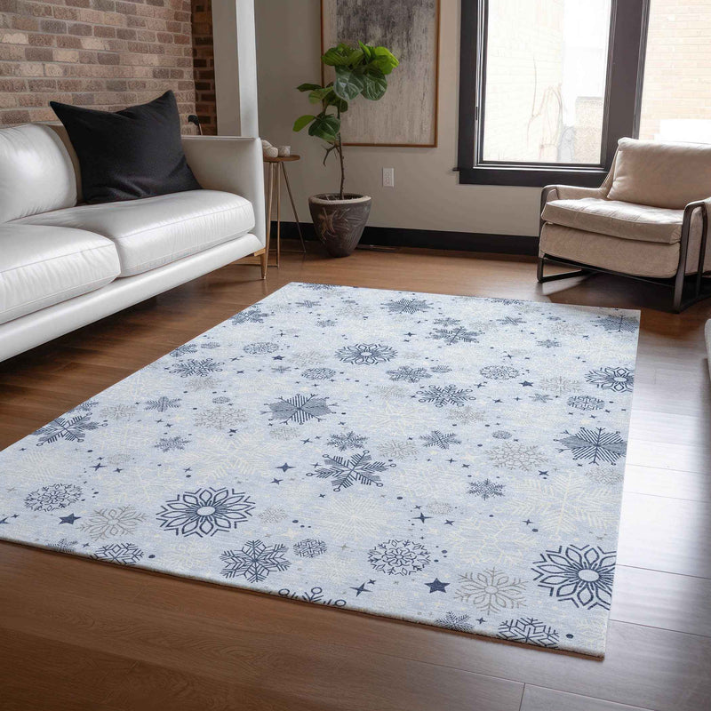 10' X 14' Sky Blue Navy Blue And Ivory Medallion Washable Indoor Outdoor Area Rug