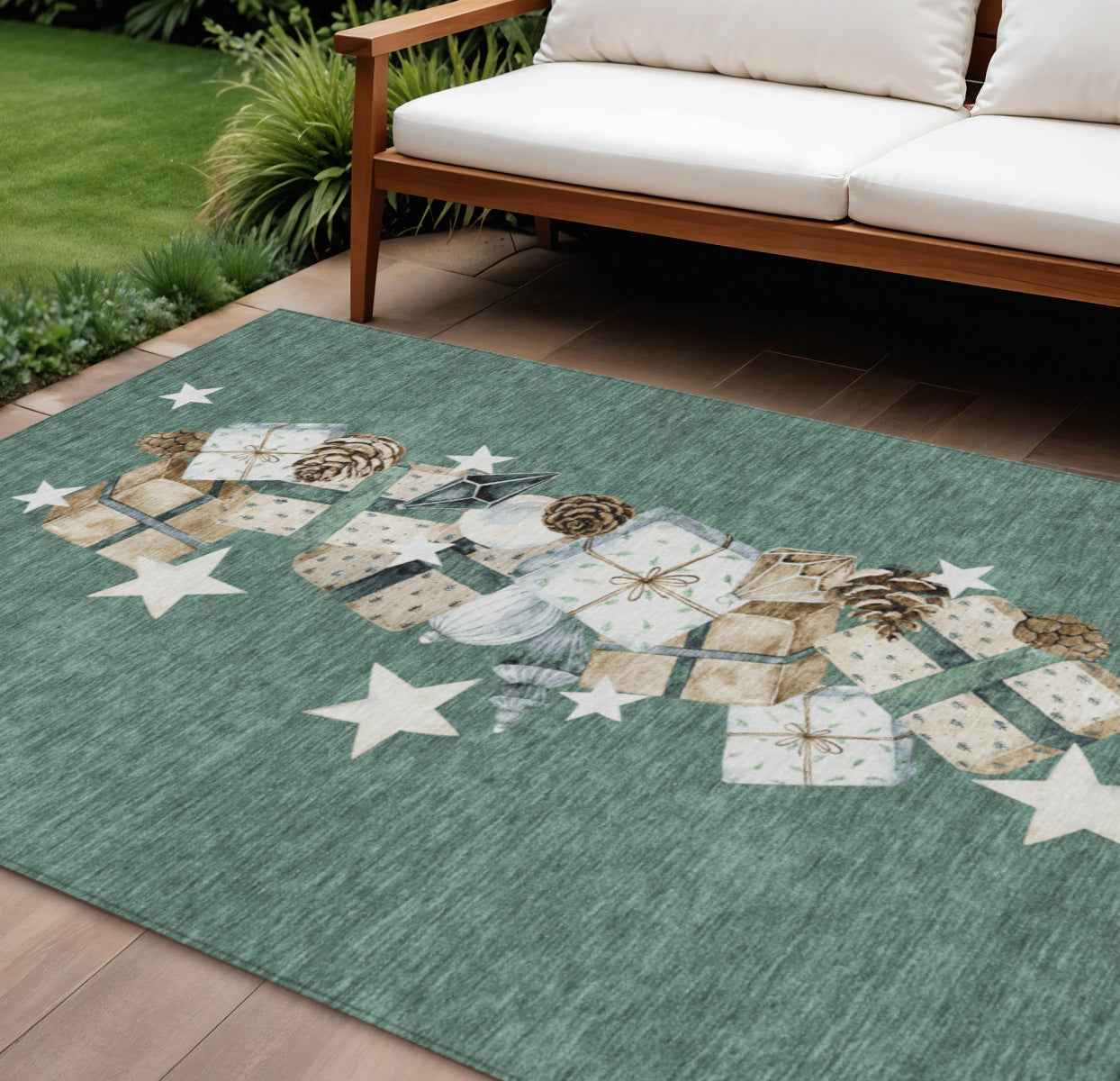 8' X 10' Pale Aqua Beige Ivory And Taupe Geometric Washable Indoor Outdoor Area Rug