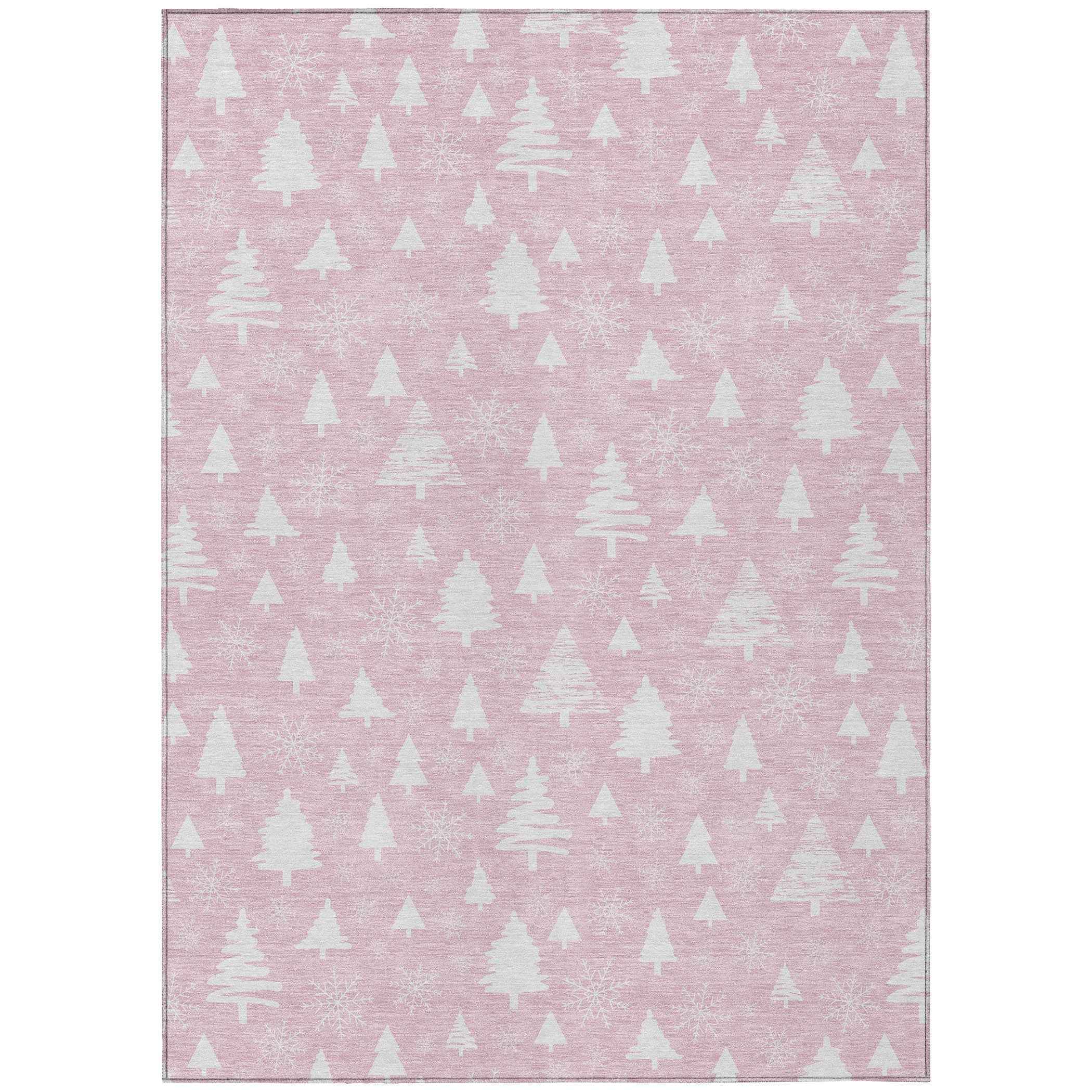 5' X 8' Pink And Ivory Botanical Leaves Washable Indoor Outdoor Area Rug